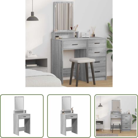 vidaXL Espejo plano -  Mesa Tocador Gris Sonoma 50 x 41 x 140 cm Madera de ingeniería