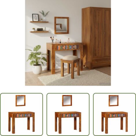 vidaXL Espejo plano -  Mesa Tocador Marrón 90 x 45 x 75 cm Madera de Acacia Sólida