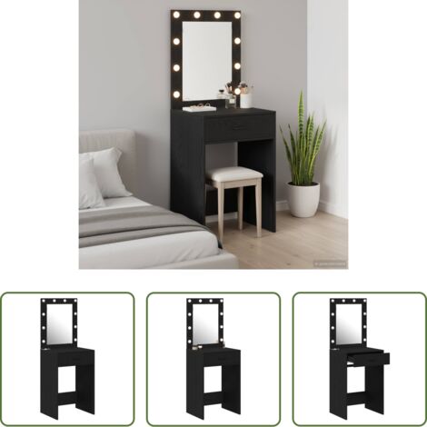 vidaXL Espejo plano -  Mesa Tocador Roble Negro 50 x 41 x 135 cm Madera de ingeniería