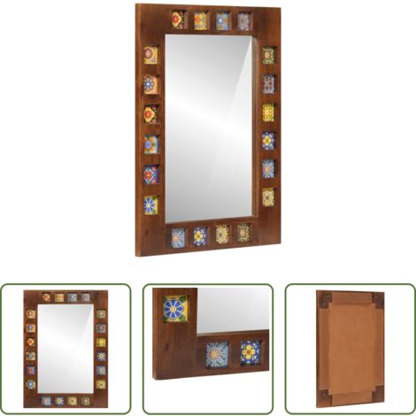 vidaXL Espejo rectangular -  Espejo de baño Nogal 50 x 70 x 2,5 cm Madera de mango maciza