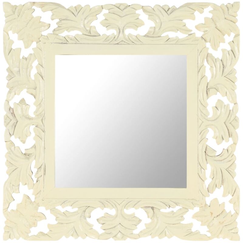 

vidaXL Espejo tallado a mano madera maciza de mango blanco 50x50 cm - Blanco