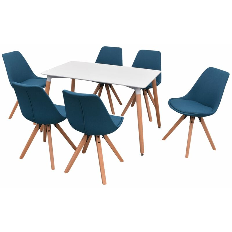 Vidaxl - Essgruppe Tisch Stühle Weiß Blau 7-tlg. - Mehrfarbig
