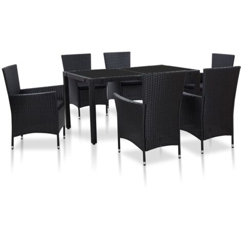 vidaXL Essgruppe für den Außenbereich 7-teilig Geflochtenes Material Schwarz
