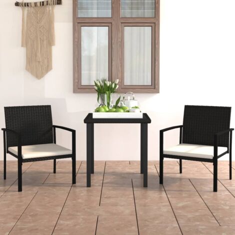 vidaXL Esstischset für den Garten 3-teilig Rattan Schwarz