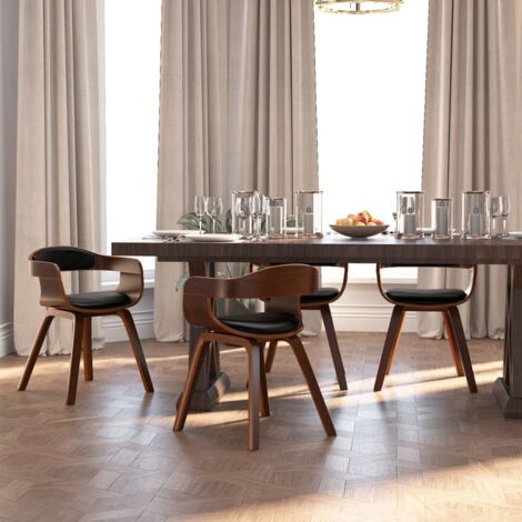 vidaXL Esszimmerstühle Set von 4 schwarz, gebogenes Holz und Kunstleder