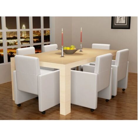 vidaXL Esszimmerstühle Set von 6 Weiß Kunstleder