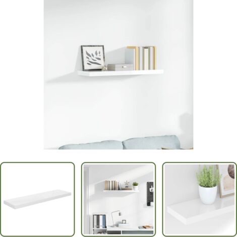 vidaXL Estante blanco brillante -  Estante flotante de pared blanco brillante MDF 90x23,5x3,8 cm