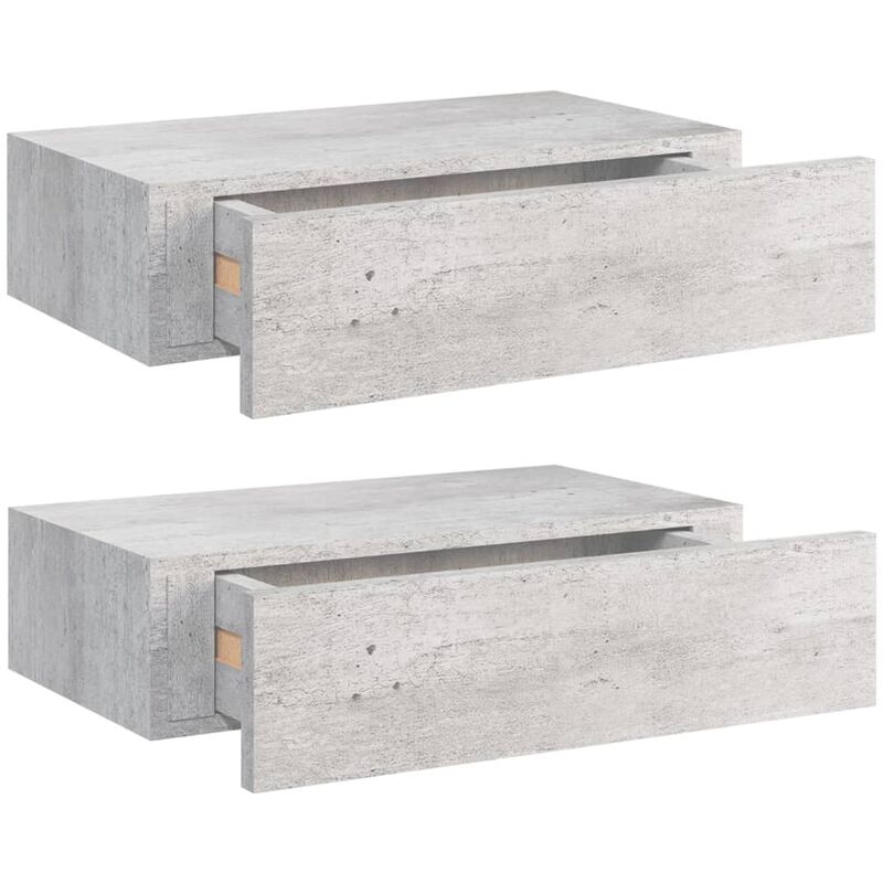

vidaXL Estantes con cajón de pared MDF 2 uds gris hormigón 40x23,5x10 cm - Gris