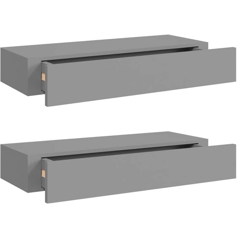 

vidaXL Estantes con cajón de pared 2 uds gris MDF 60x23,5x10cm - Gris