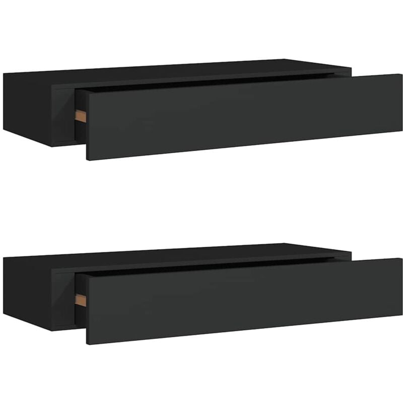 

vidaXL Estantes con cajón de pared 2 uds negro MDF 60x23,5x10cm - Negro