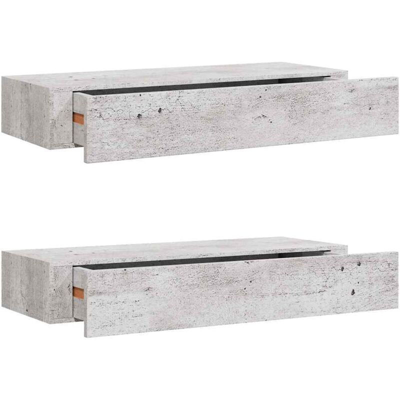 

vidaXL Estantes con cajón 2 uds gris hormigón MDF 60x23,5x10cm - Gris