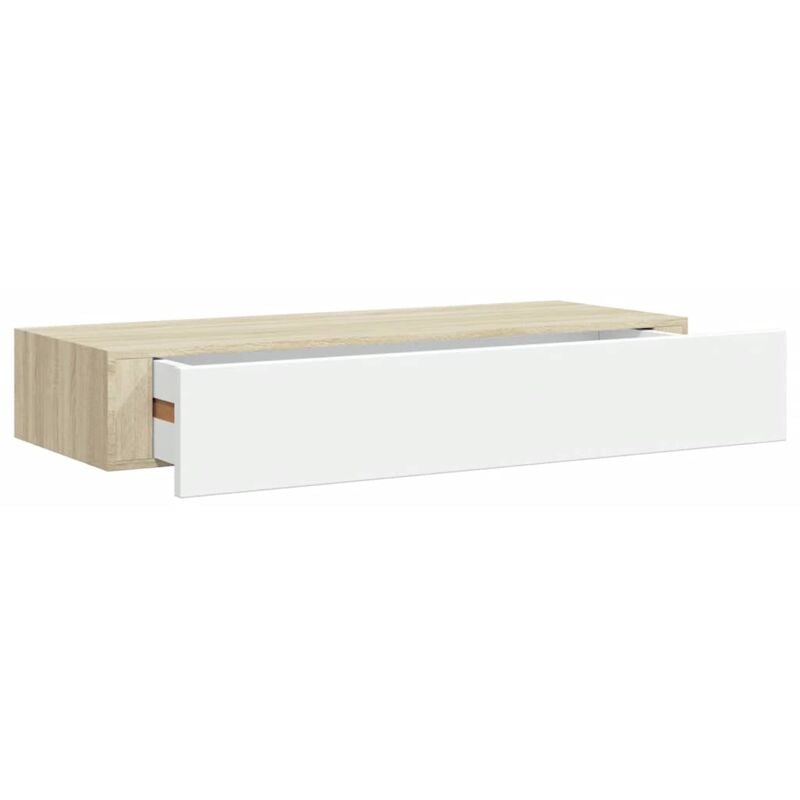 

vidaXL Estante con cajón de pared color roble blanco MDF 60x23,5x10cm - Gris