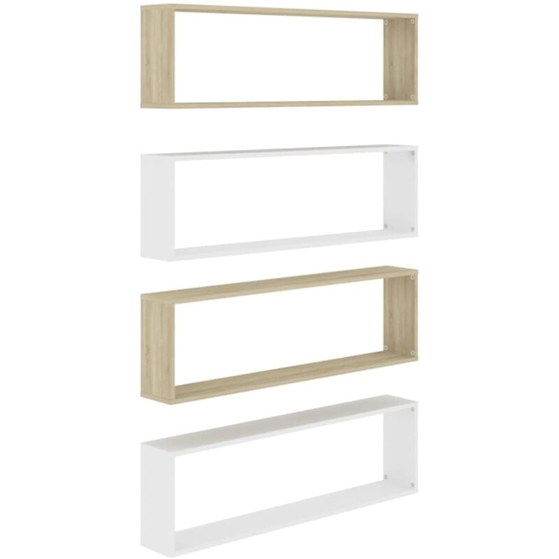 

vidaXL Estantes cubo de pared 100x15x30 cm 4 uds aglomerado blanco roble - Blanco