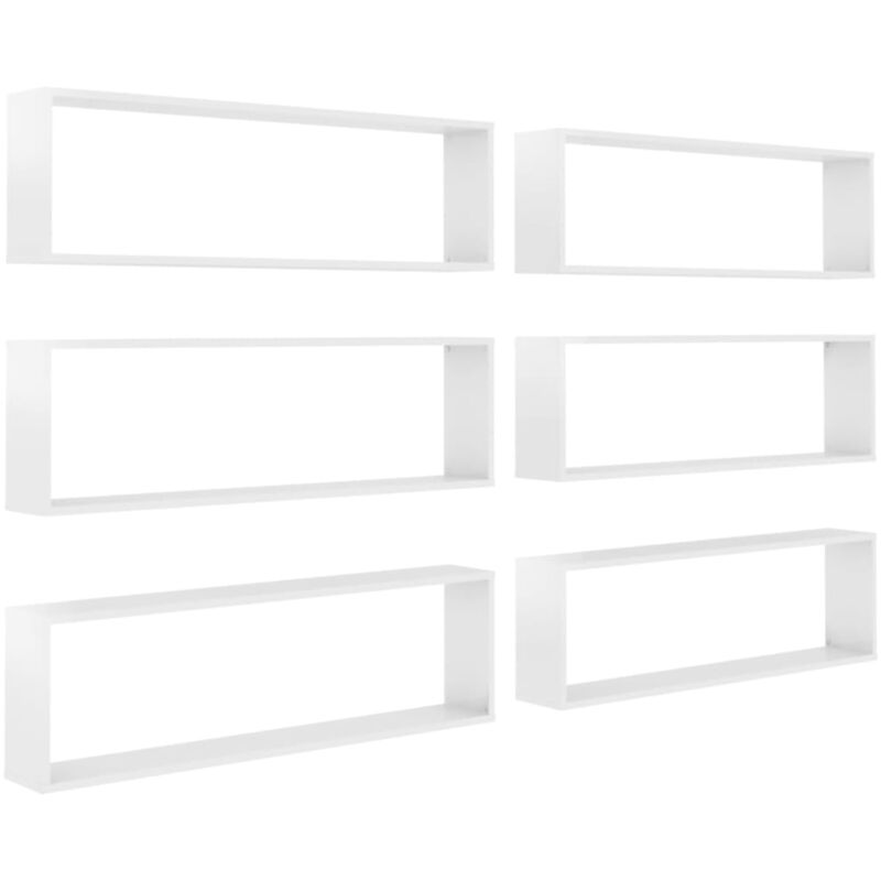 

vidaXL Estantes cubo de pared 100x15x30 cm 6 uds aglomerado blanco brillo - Blanco