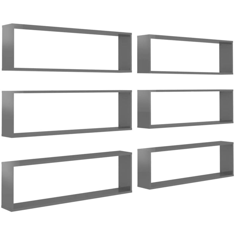 

vidaXL Estantes cubo de pared 100x15x30 cm 6 uds aglomerado gris brillo - Gris
