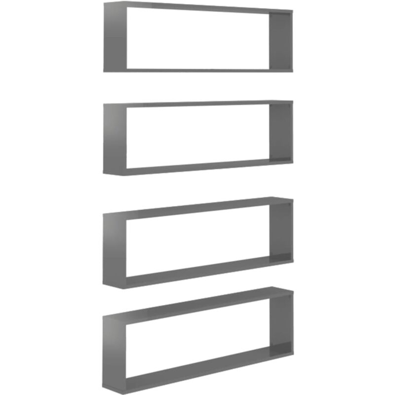 

vidaXL Estantes cubo de pared 100x15x30 cm 4 uds aglomerado gris brillo - Gris