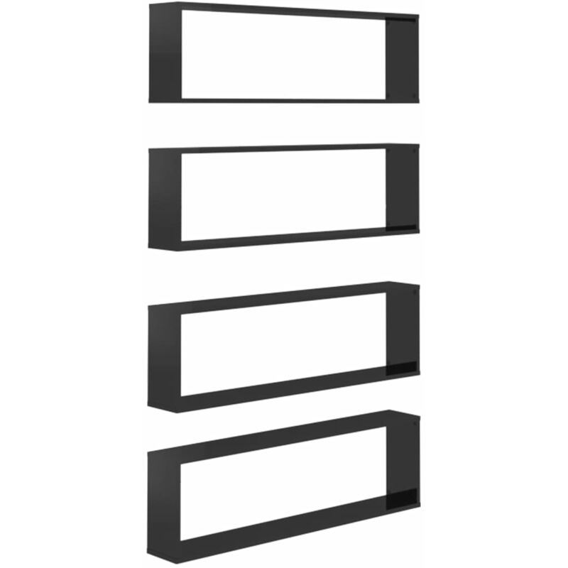 

vidaXL Estantes cubo de pared 100x15x30 cm 4 uds aglomerado negro brillo - Negro
