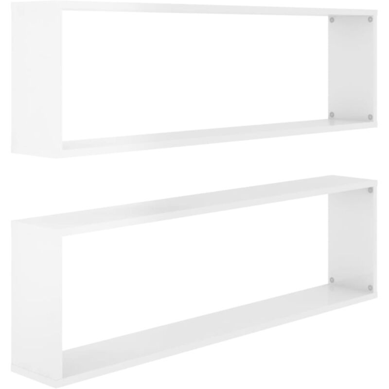 

vidaXL Estantes cubo de pared 100x15x30 cm 2 uds aglomerado blanco brillo - Blanco