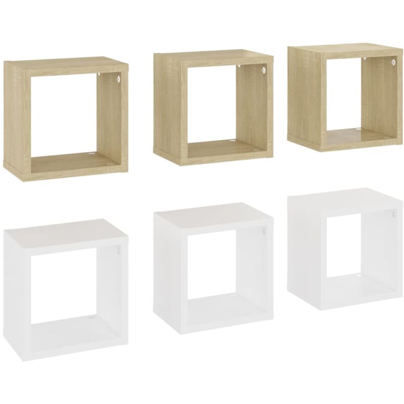 

vidaXL Estantes cubo de pared 22x15x22 cm 6 uds blanco roble - Blanco