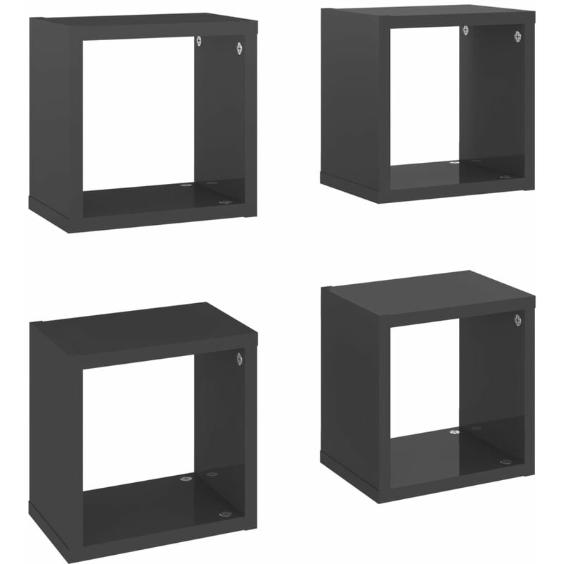 

vidaXL Estantes cubo de pared 22x15x22 cm 4 uds gris brillante - Gris