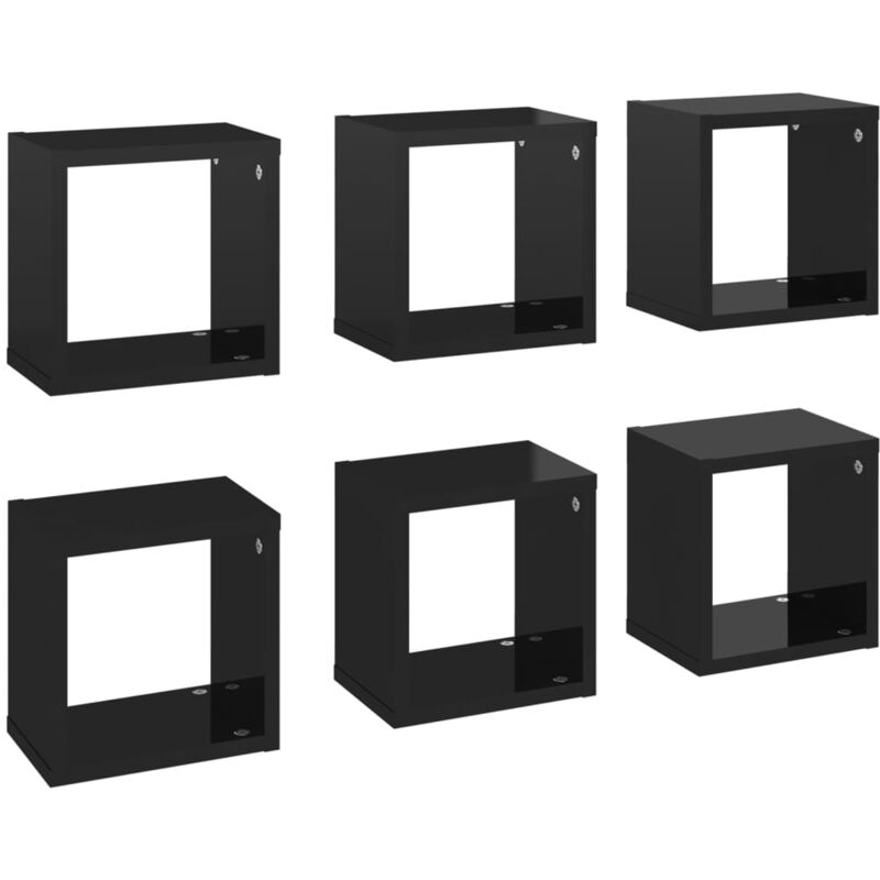 

vidaXL Estantes cubo de pared 22x15x22 cm 6 uds negro brillante - Negro