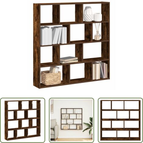 vidaXL Estante de 12 compartimentos -  Estante cubo de pared 12 compartimentos madera roble ahumado
