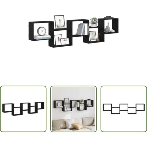 vidaXL Estante de 5 compartimentos -  Estante cubo de pared 5 compartimentos madera ingeniería negro