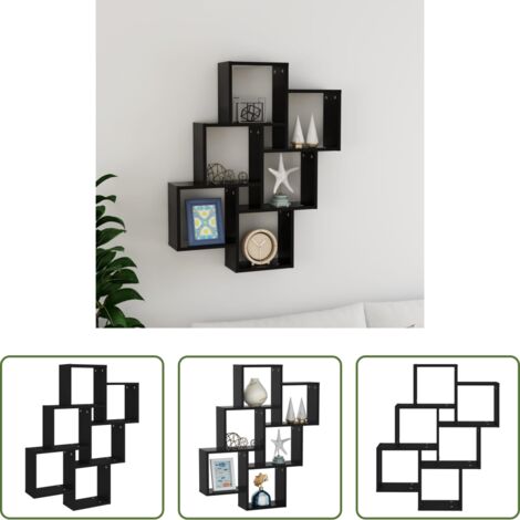 vidaXL Estante de almacenamiento -  Estante cubo de pared madera contrachapada negro 78x15x93 cm