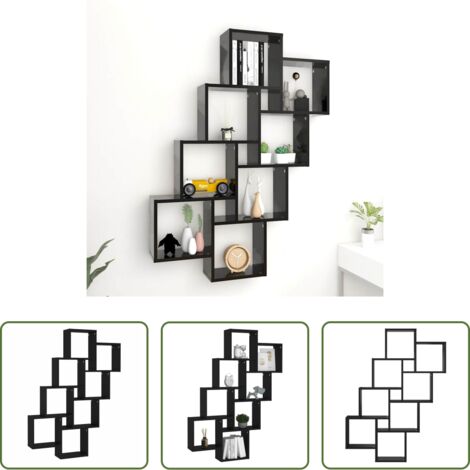 vidaXL Estante de almacenamiento -  Estante cubo de pared madera contrachapada negro 90x15x119 cm