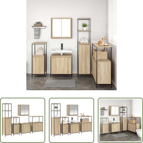vidaXL Estante de baño -  Juego de muebles de baño con estante 5 pcs Roble Sonoma y Negro