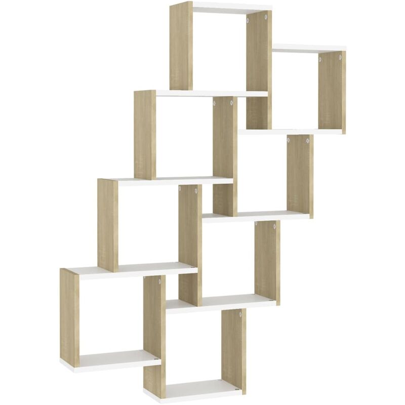 

vidaXL Estante de cubo de pared aglomerado 90x15x119 cm blanco y Sonoma - Blanco