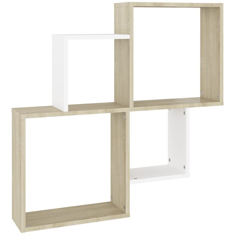 

vidaXL Estante de cubo de pared aglomerado 80x15x78,5cm blanco y roble - Blanco