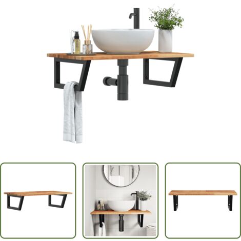 vidaXL Estante de lavabo -  Estante de lavabo de pared acero y madera maciza de acacia