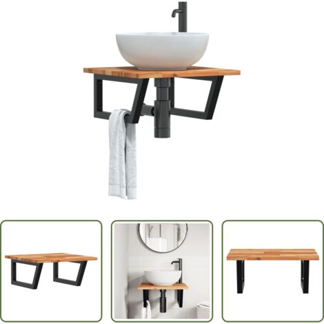 vidaXL Estante de lavabo -  Estante de lavabo de pared acero y madera maciza de acacia