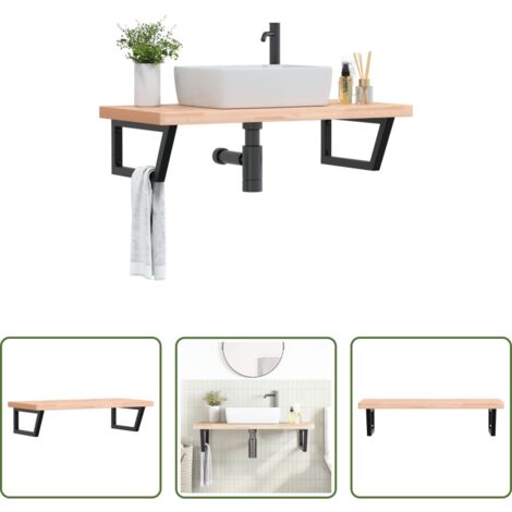 vidaXL Estante de lavabo -  Estante de lavabo de pared de acero y madera maciza de haya