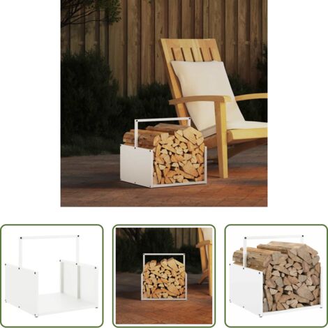 vidaXL Estante de leña -  Leñero blanco 40x40x40 cm Acero laminado en frío