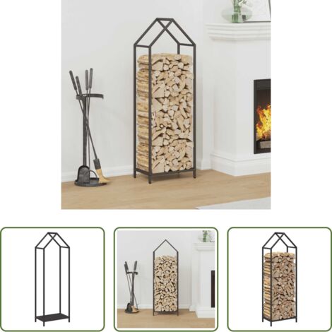 vidaXL Estante de leña -  Leñero negro 40x25x120 cm Acero laminado en frío