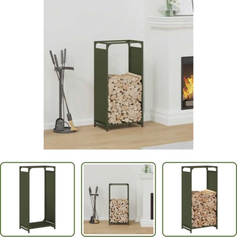 vidaXL Estante de leña -  Leñero verde oliva 44x28x90 cm Acero laminado en frío
