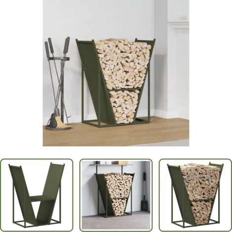 vidaXL Estante de leña -  Leñero verde oliva 69,5x35x81 cm Acero laminado en frío