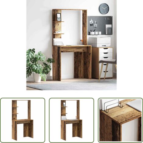 vidaXL Estante de madera -  Escritorio con estante Madera envejecida 78,5 x 37 x 154,5 cm
