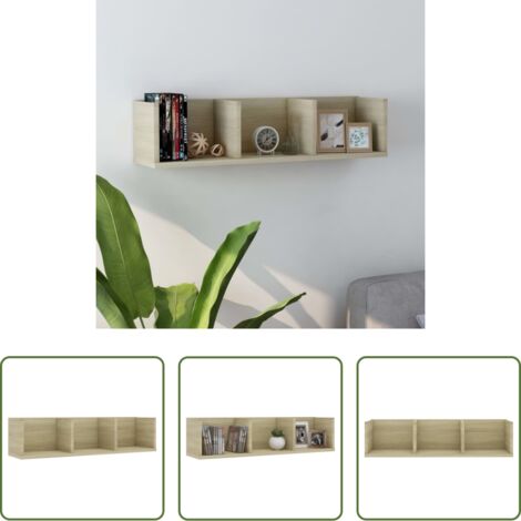 vidaXL Estante de madera -  Estante de pared para CD contrachapada color roble 75x18x18cm