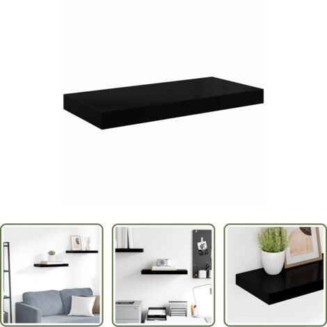 vidaXL Estante de madera -  Estante flotante de pared negro brillante MDF 50x23x3,8 cm