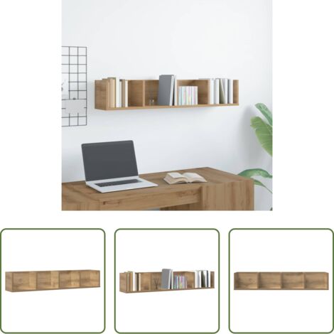 vidaXL Estante de madera -  Estante pared CD madera ingeniería roble artisan 100x18x18 cm