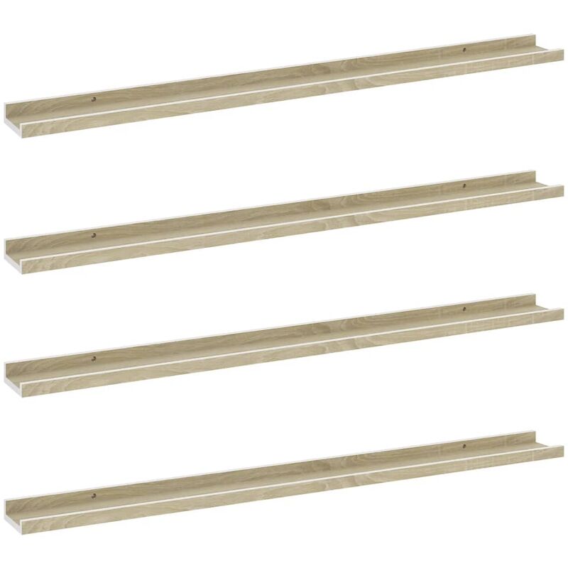 

vidaXL Estantes de pared 4 unidades blanco y roble Sonoma 100x9x3 cm - Blanco