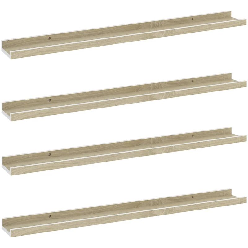 

vidaXL Estantes de pared 4 unidades blanco y roble Sonoma 80x9x3 cm - Blanco