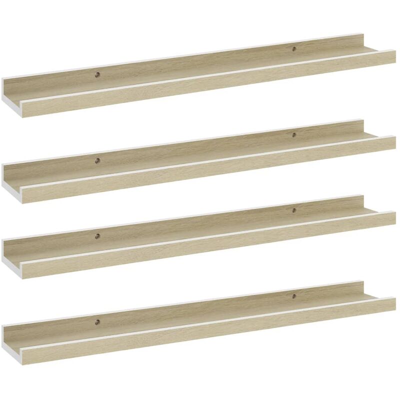 

vidaXL Estantes de pared 4 unidades blanco y roble Sonoma 60x9x3 cm - Blanco