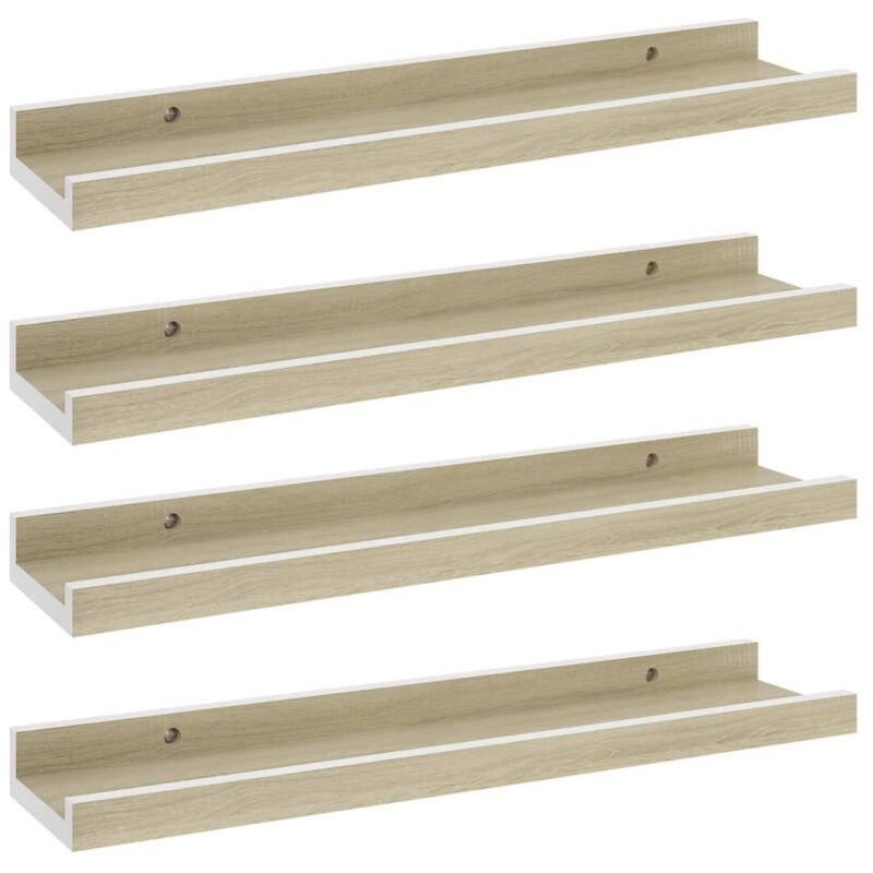 

vidaXL Estantes de pared 4 unidades blanco y roble Sonoma 40x9x3 cm - Blanco