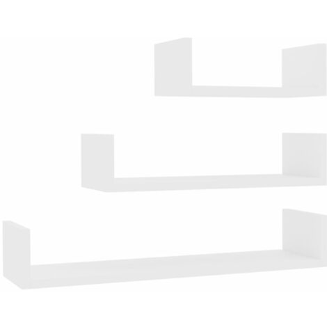 main image of "vidaXL Estante de pared 3 unidades aglomerado blanco - Blanco"