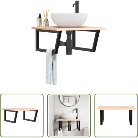 vidaXL Estante de pared -  Estante de lavabo de pared de acero y madera maciza de roble