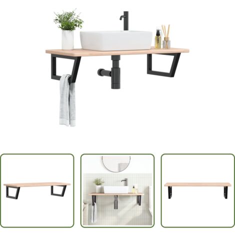 vidaXL Estante de pared -  Estante de lavabo de pared de acero y madera maciza de roble